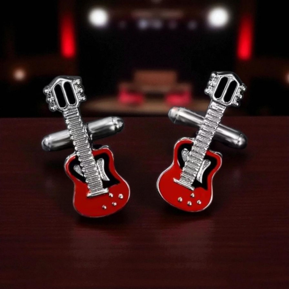 Red Guitar Cufflinks - Musical Cuff Links - Picture 2 of 5